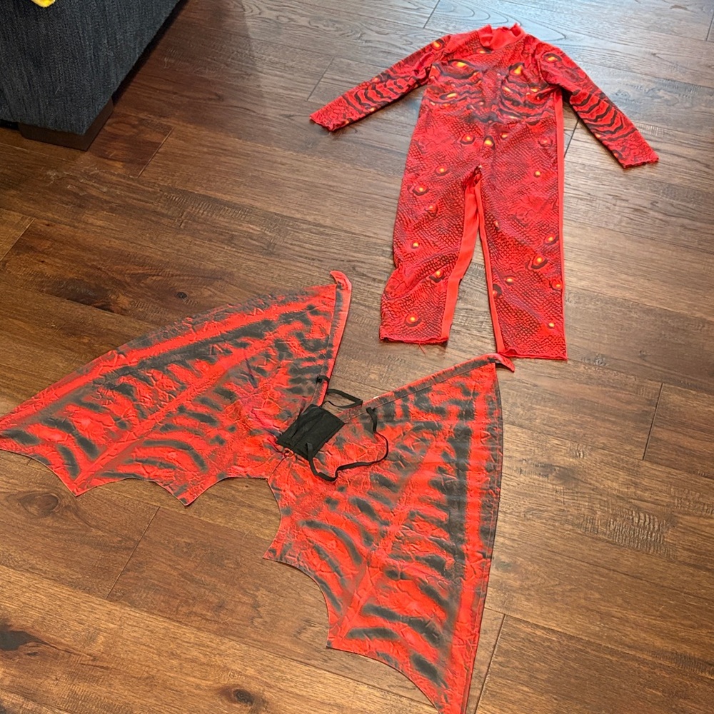 Red and Black Dragon / Demon Costume with Wings for Kids - Size Small